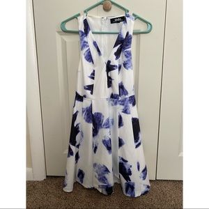 LuLus White Dress with Blue Floral Print